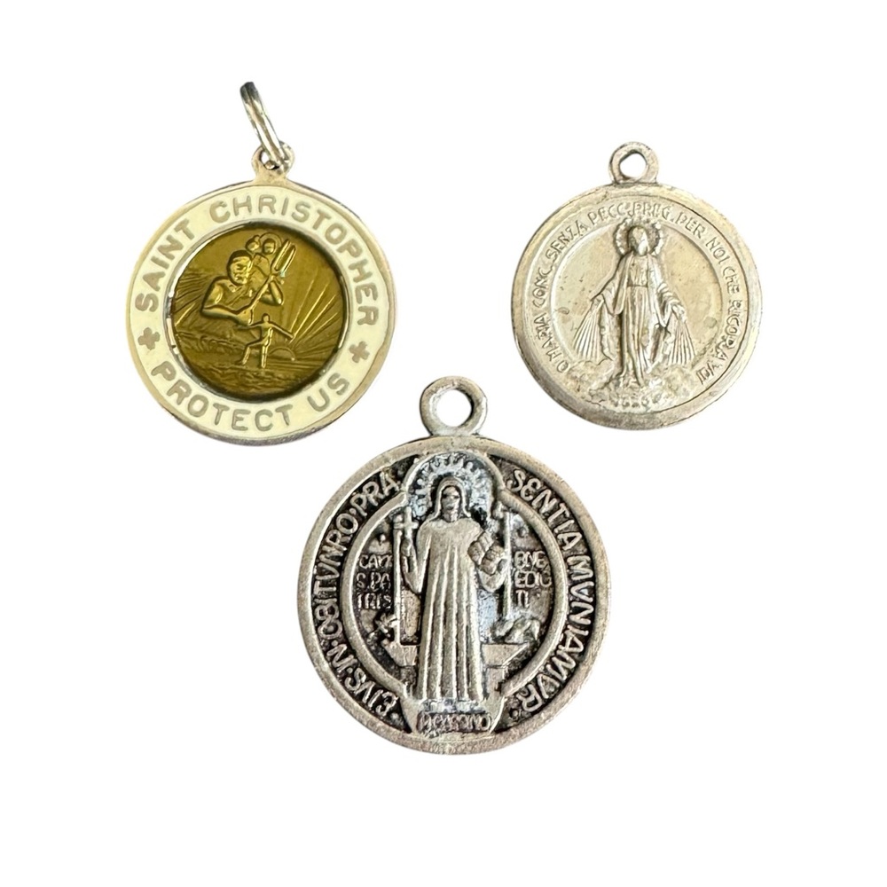 Vintage Catholic Necklace Pendant Lot Of 3 Religious Medals Charms‎ Saints